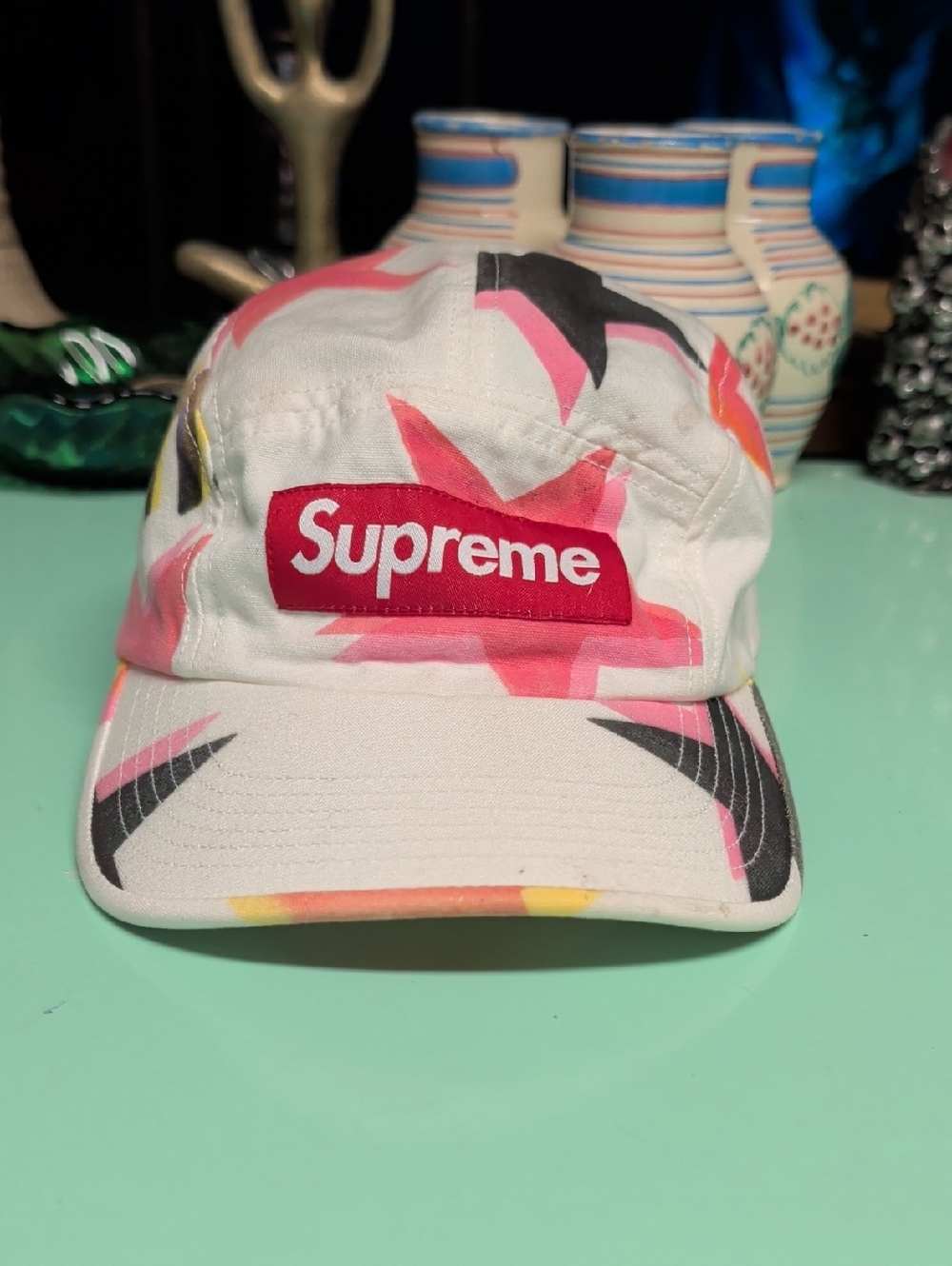 Supreme White Pink Black Floral Box Logo Camp Cap